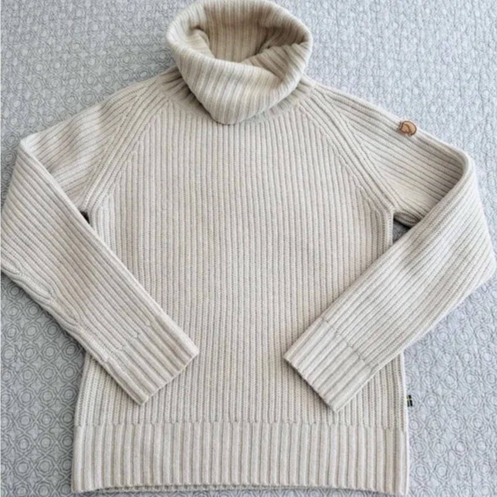 Fjallraven Ovik wool roll neck Women's Cream Turtleneck ribbed Sweater size XS - Picture 11 of 14